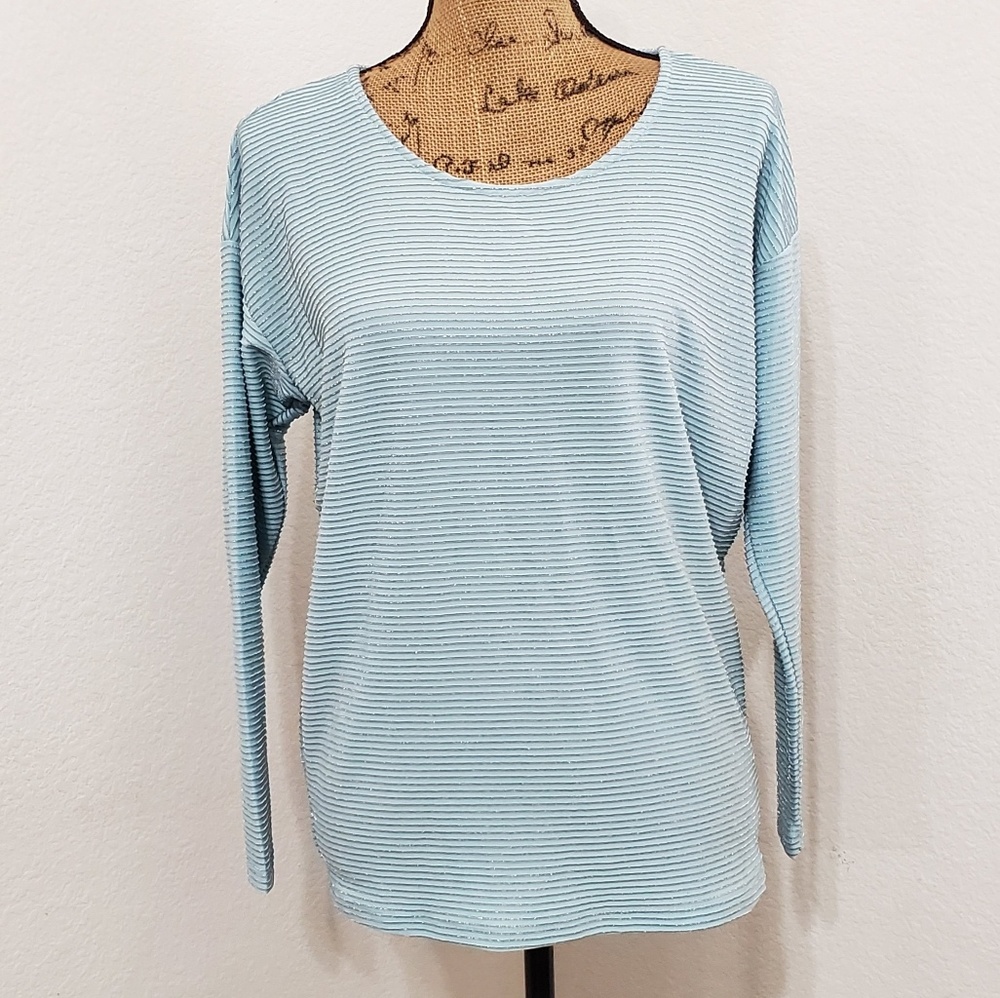 Bobeau Pale sea mist colored long sleeve top silver accent XS Shimmer